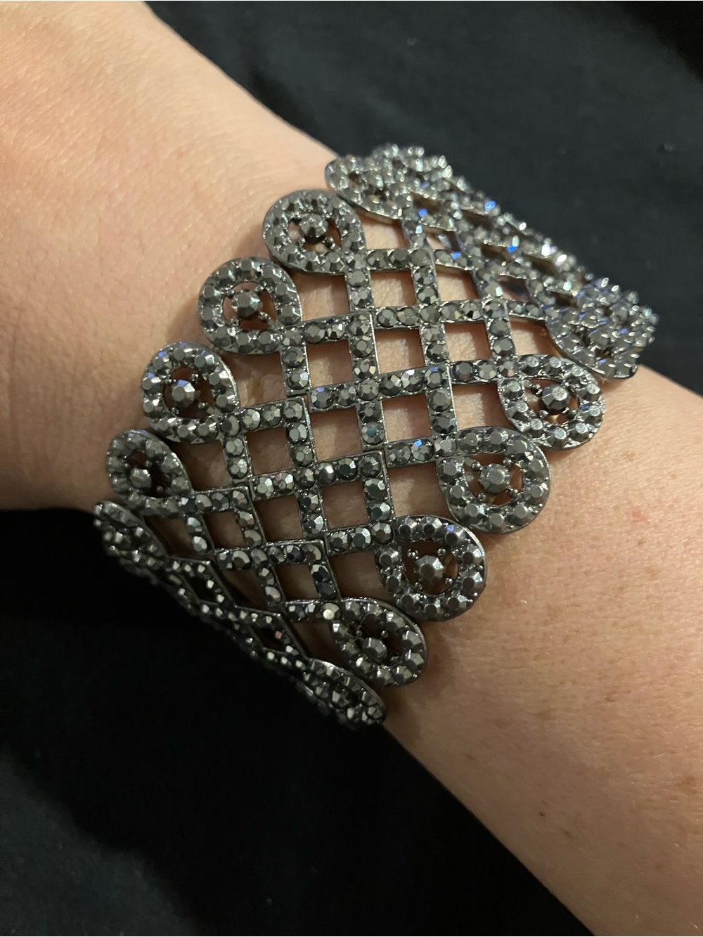 Gunmetal Crystal Lattice Statement Cuff Bracelet